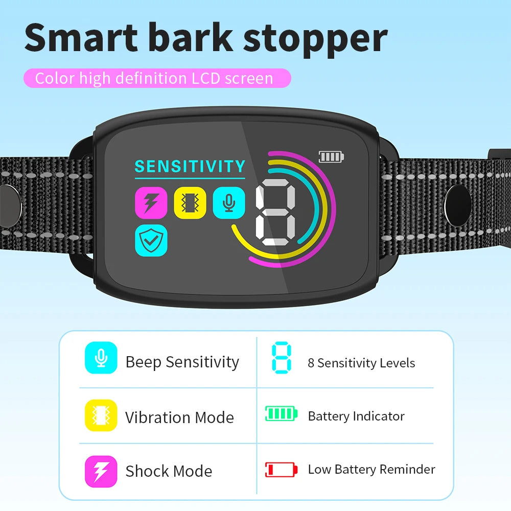 Smart Automatic Anti Barking Dog Collar Rechargeable Bark Stopper Stop Barking HD Digital Display IP67 Waterproof Collar For Dogs Pet Products Smart Automatic Anti Barking Dog Collar Rechargeable Bark Stopper Stop Barking HD Digital Display IP67 Waterproof Collar For Dogs Pet Products